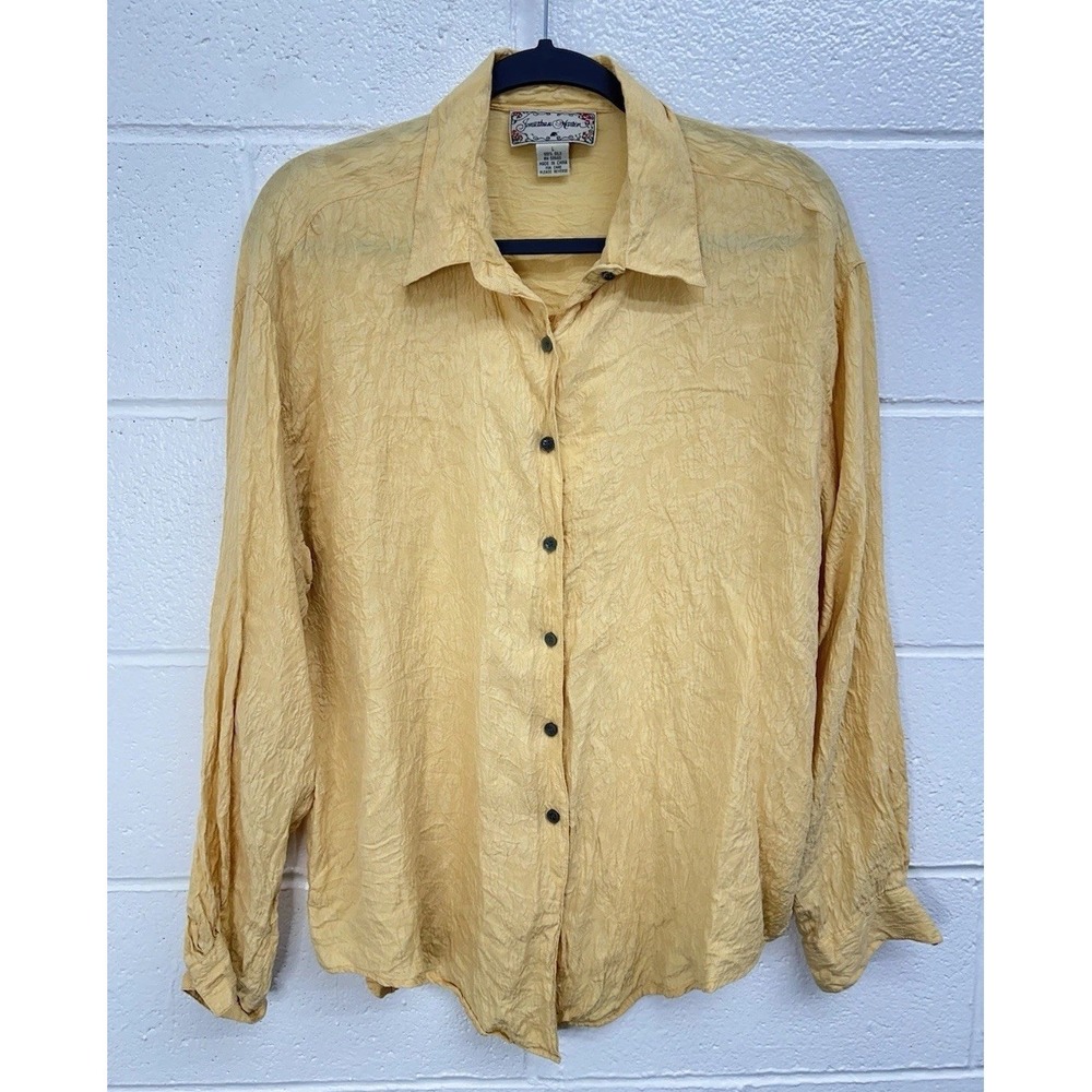 Jonathan Martin Blouse Peach Silk Floral Button Front / Women's Large